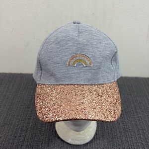 Justice Rainbow Glitter Baseball Hat Girls Youth One Size Gray Rose Gold Cap